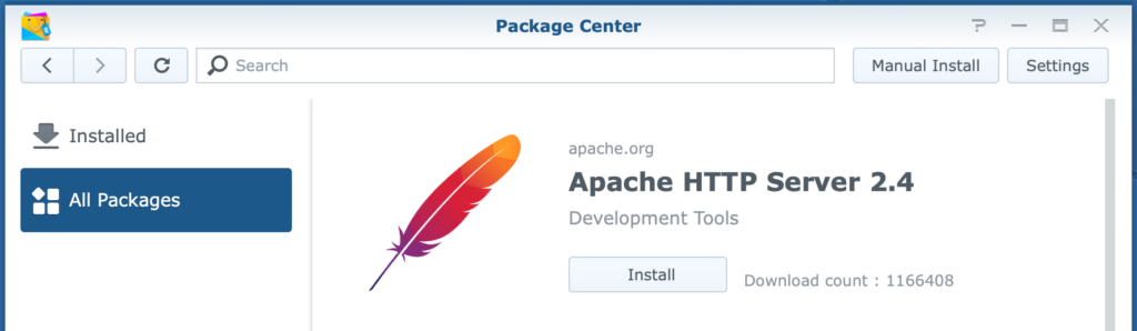 synology, package center, apache http server 2.4, dsm6