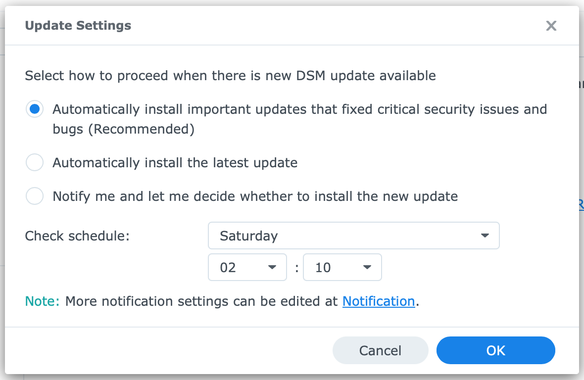 control panel, update settings, dsm 7