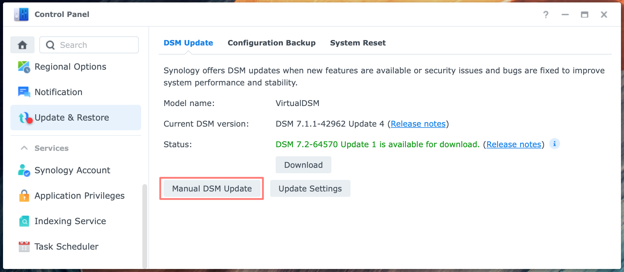 control panel, dsm update, dsm 7