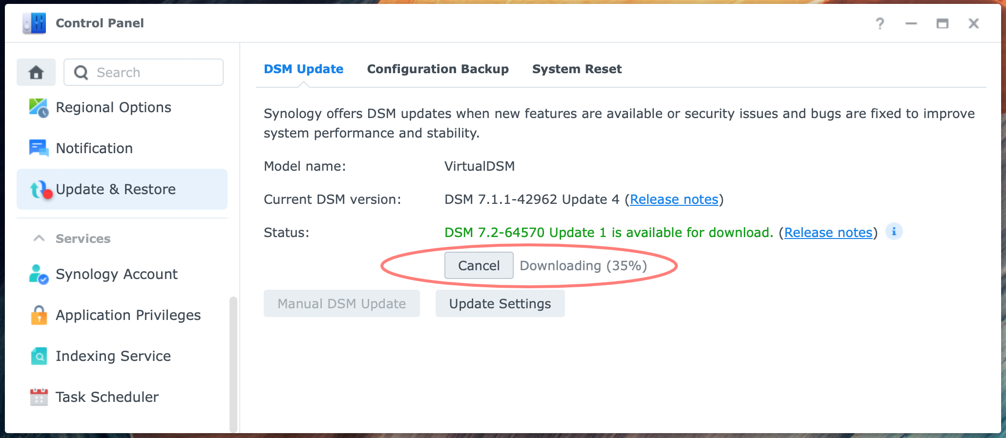 control panel, dsm update, dsm 7