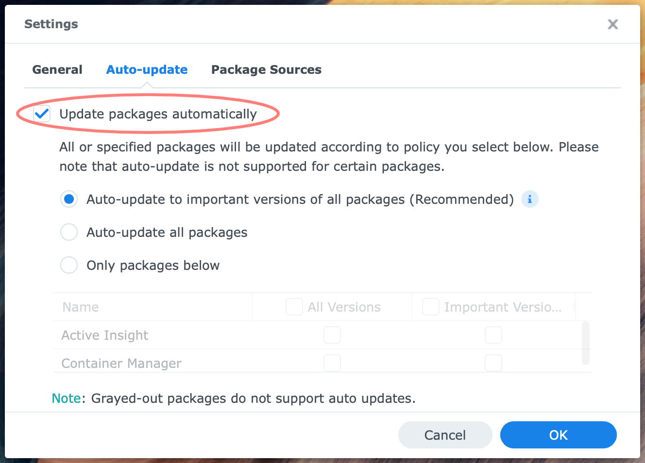 package center, settings, dsm 7