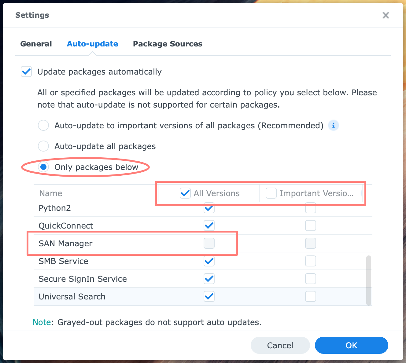 package center, settings, dsm 7