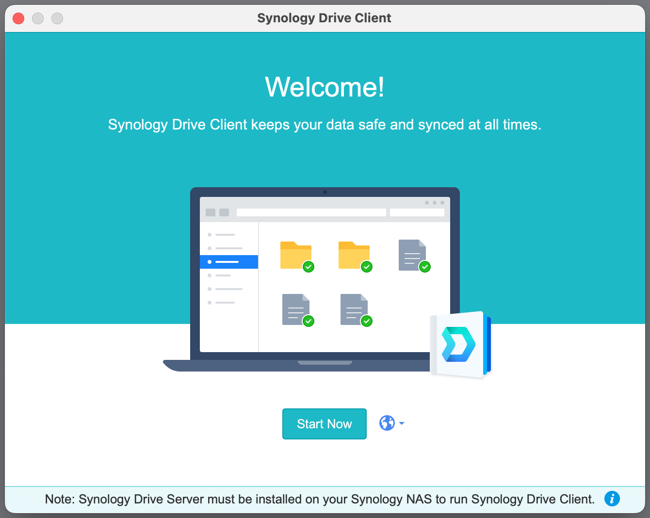 Synology Drive Client, welcome screen