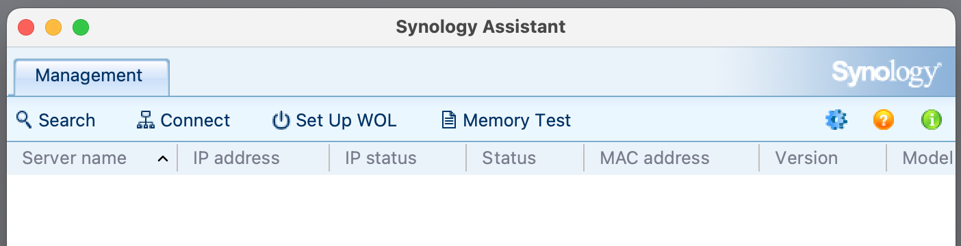 Synology Assistant, search screen