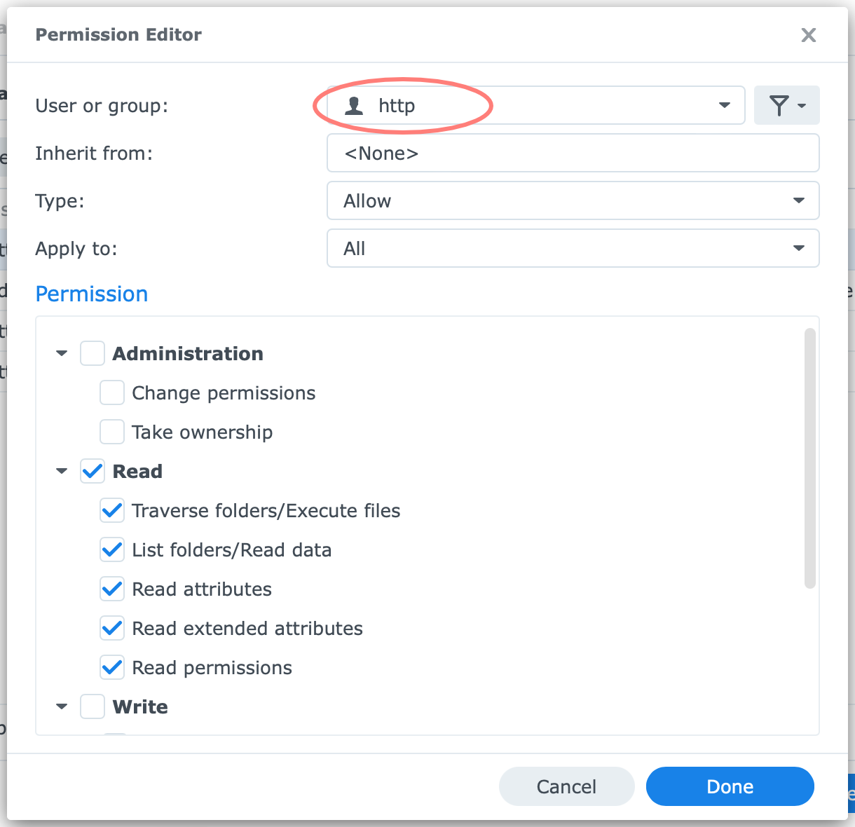 synology, file station, web shared folder, permissions, dsm7