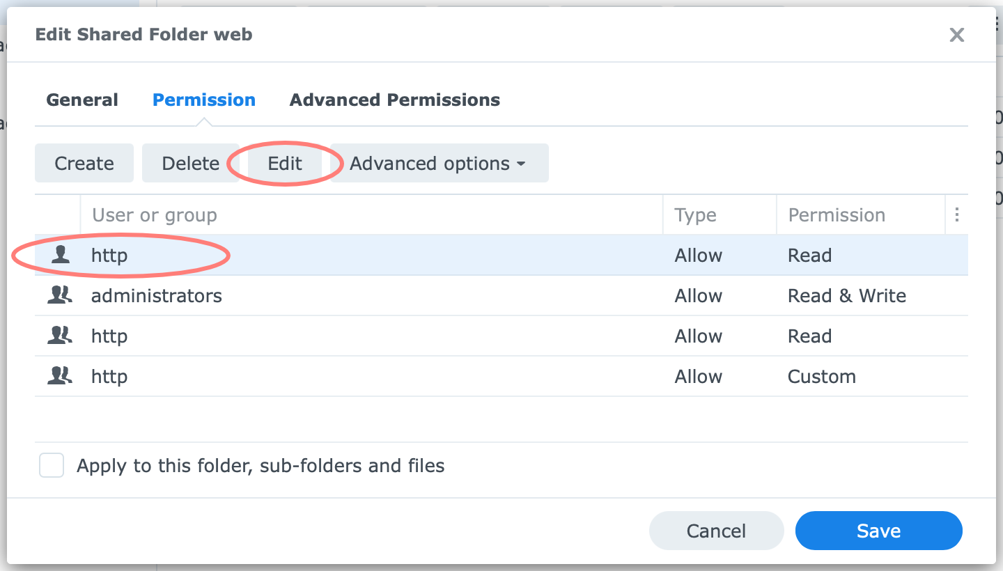 synology, file station, web shared folder, permissions, dsm7