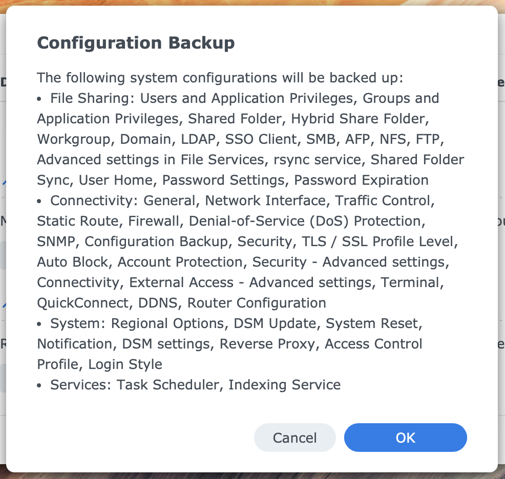 synology, control panel, update & restore, configuration backup, dsm7