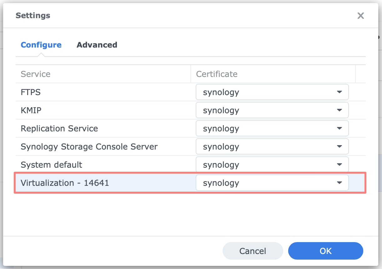 synology, control panel, security, certificate, vmm, dsm7