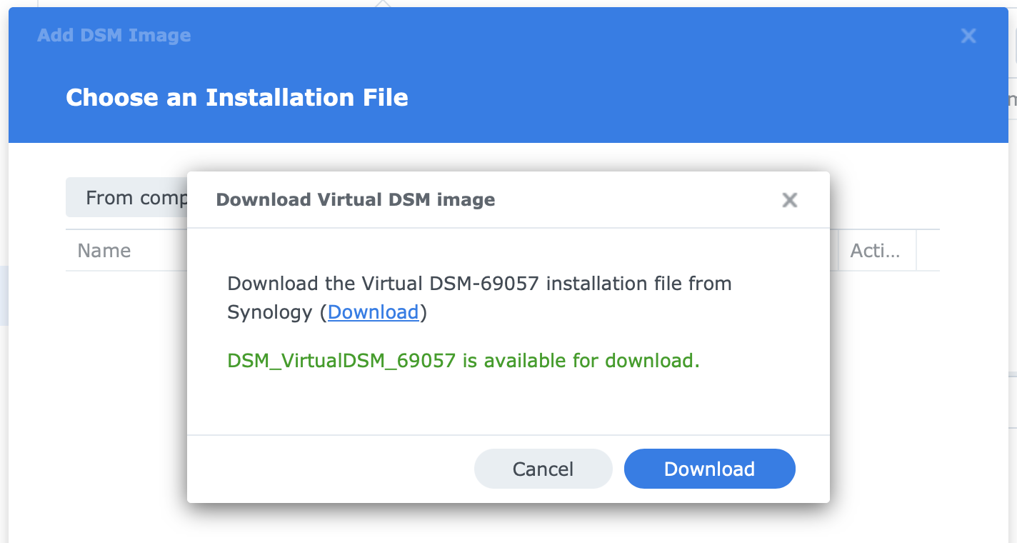 synology, virtual machine manager, add dsm image wizard, dsm7