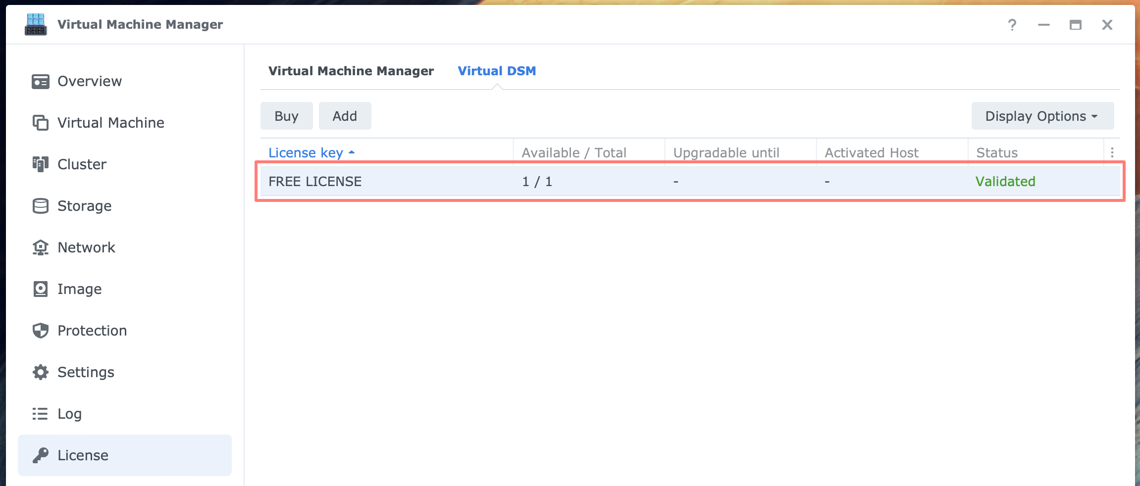 synology, virtual machine manager, license, dsm7