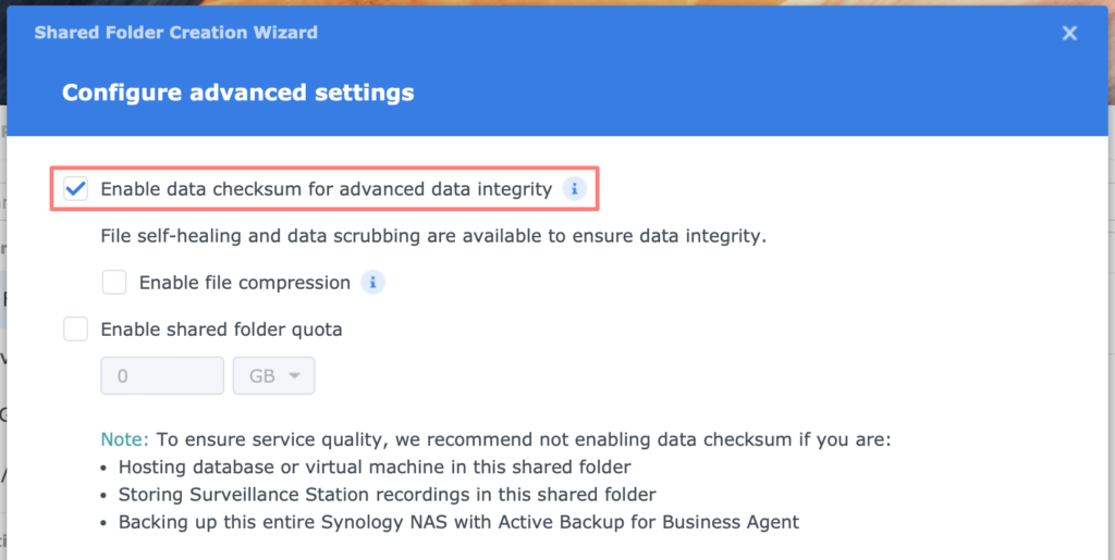 synology, control panel, shared folder, dsm7, fix a forgotten data checksum