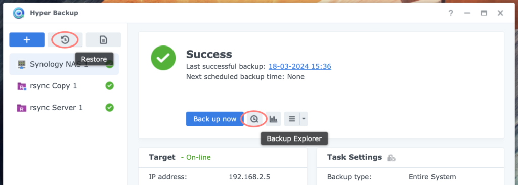 synology, hyper backup, restore options, dsm7, restoring hyper backup