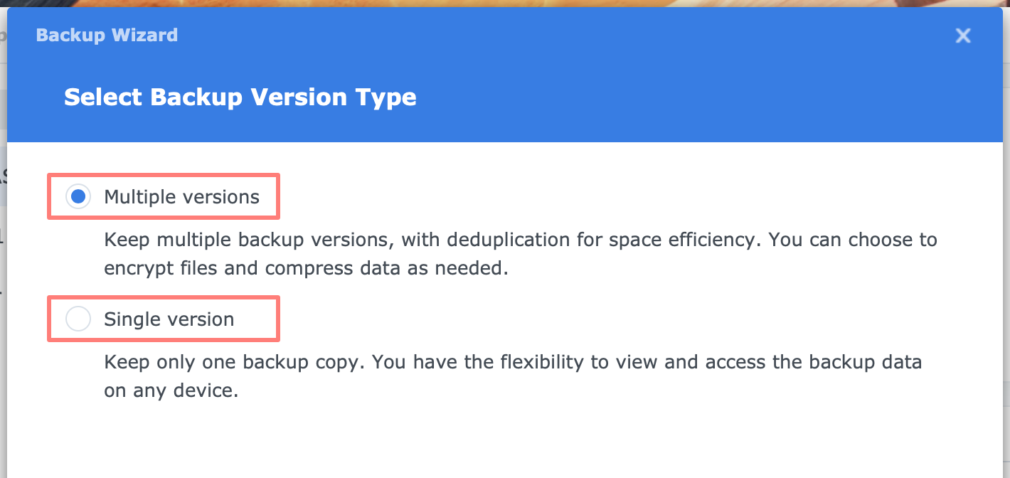 synology, hyper backup, backup version type, dsm7