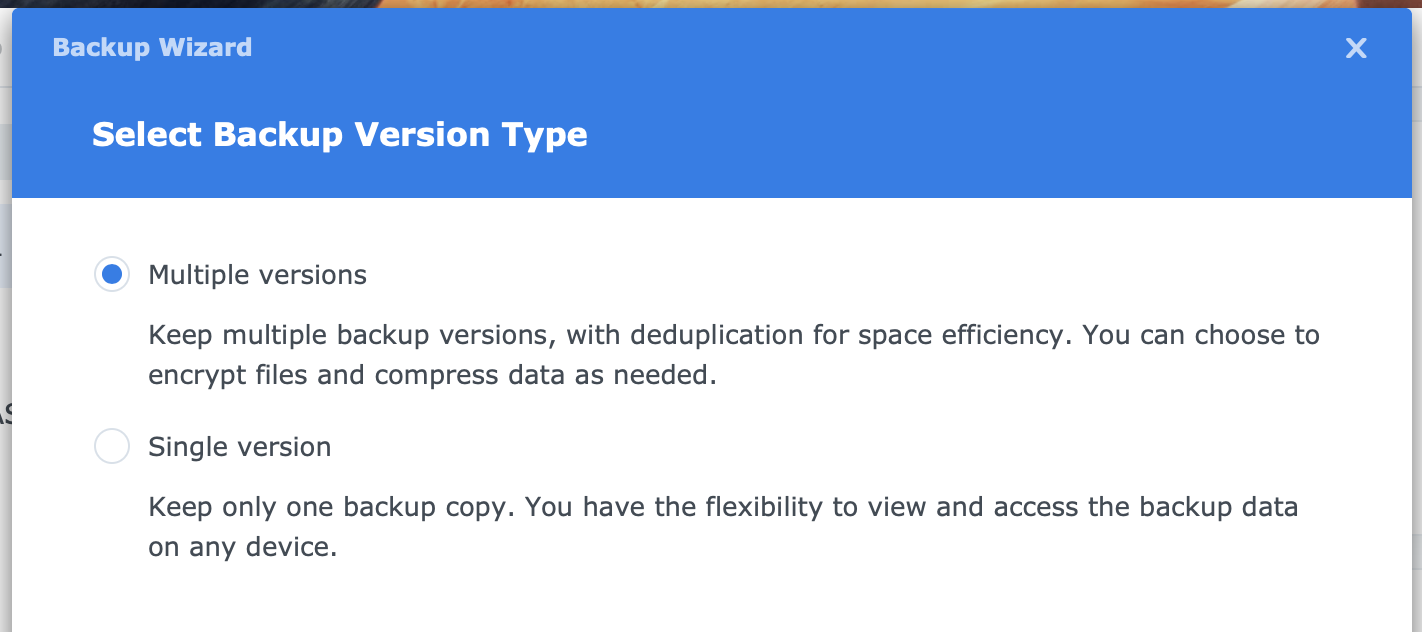 synology, hyper backup 4, backup version type, dsm7.2