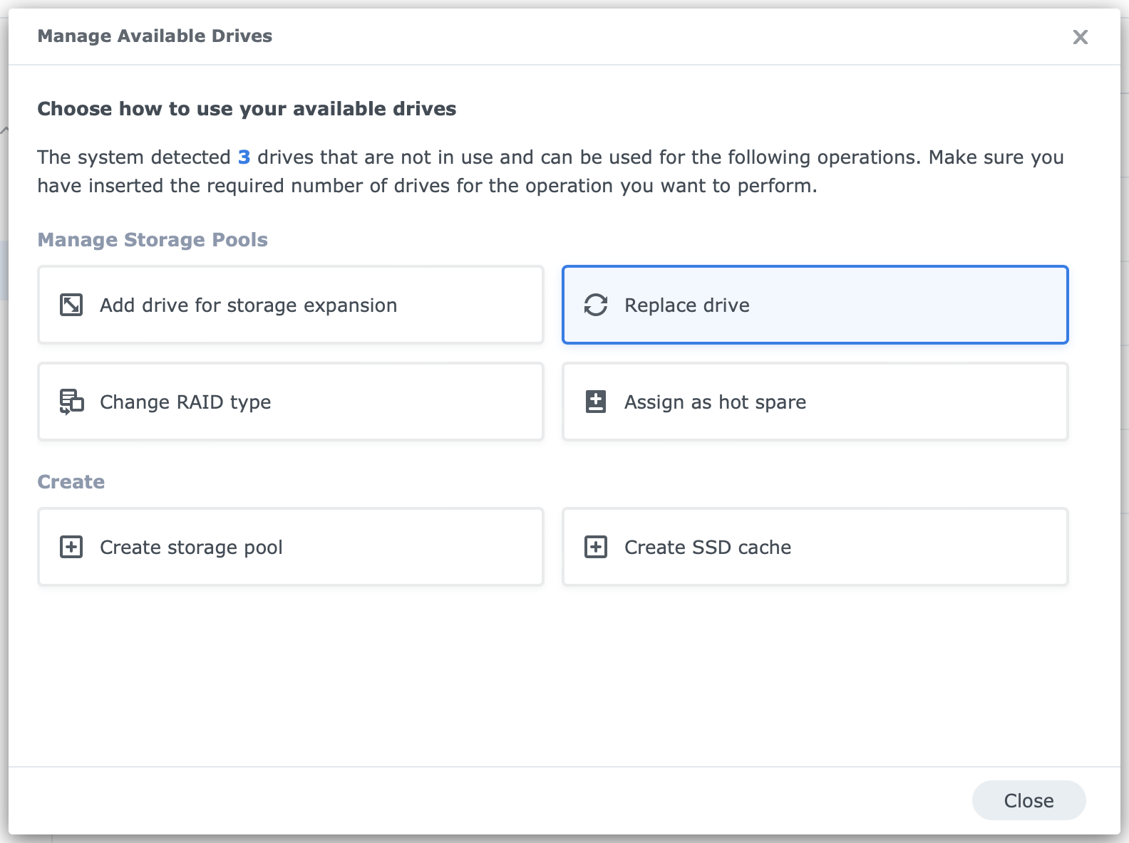 synology, storage manager, manage available drives, dsm7