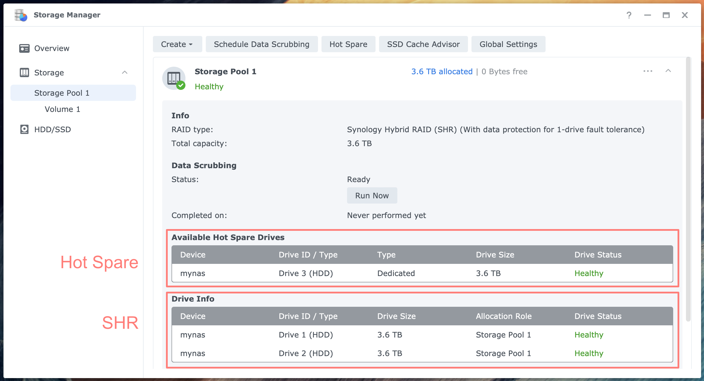 synology, storage manager, shr, hot spare, dsm7