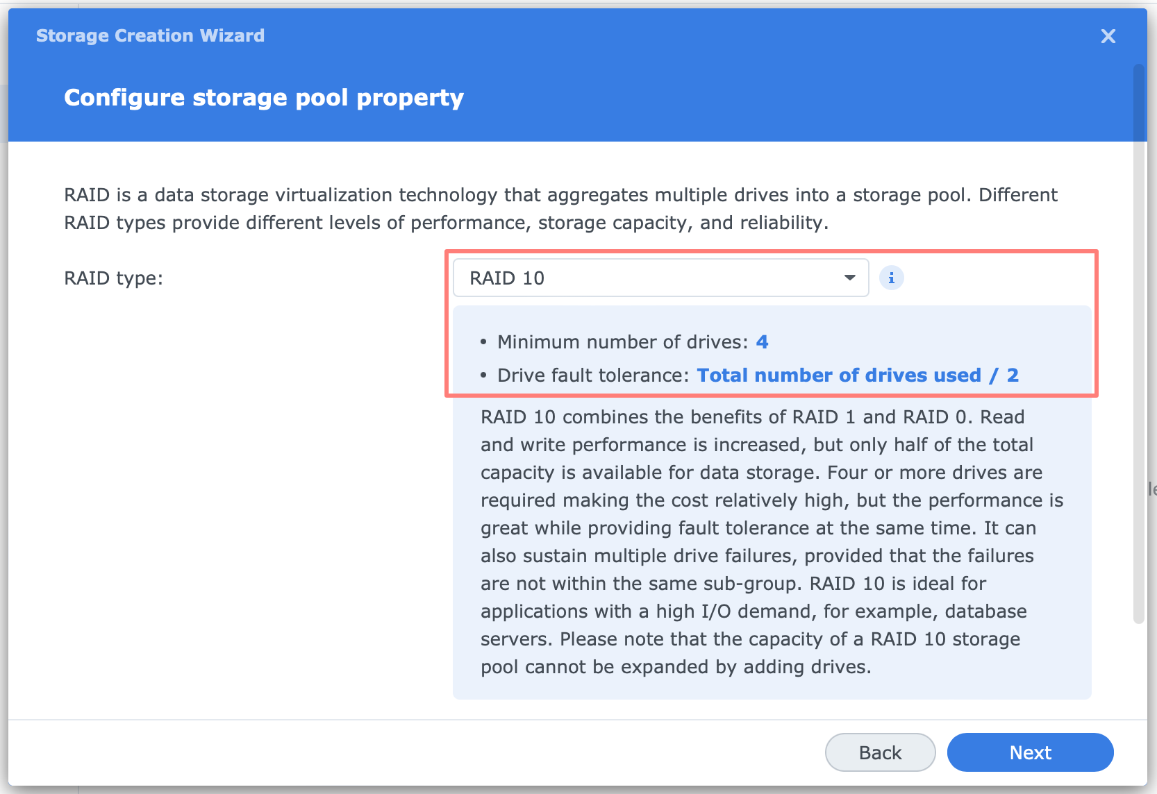 synology, storage manager, storage creation wizard, raid10, dsm7