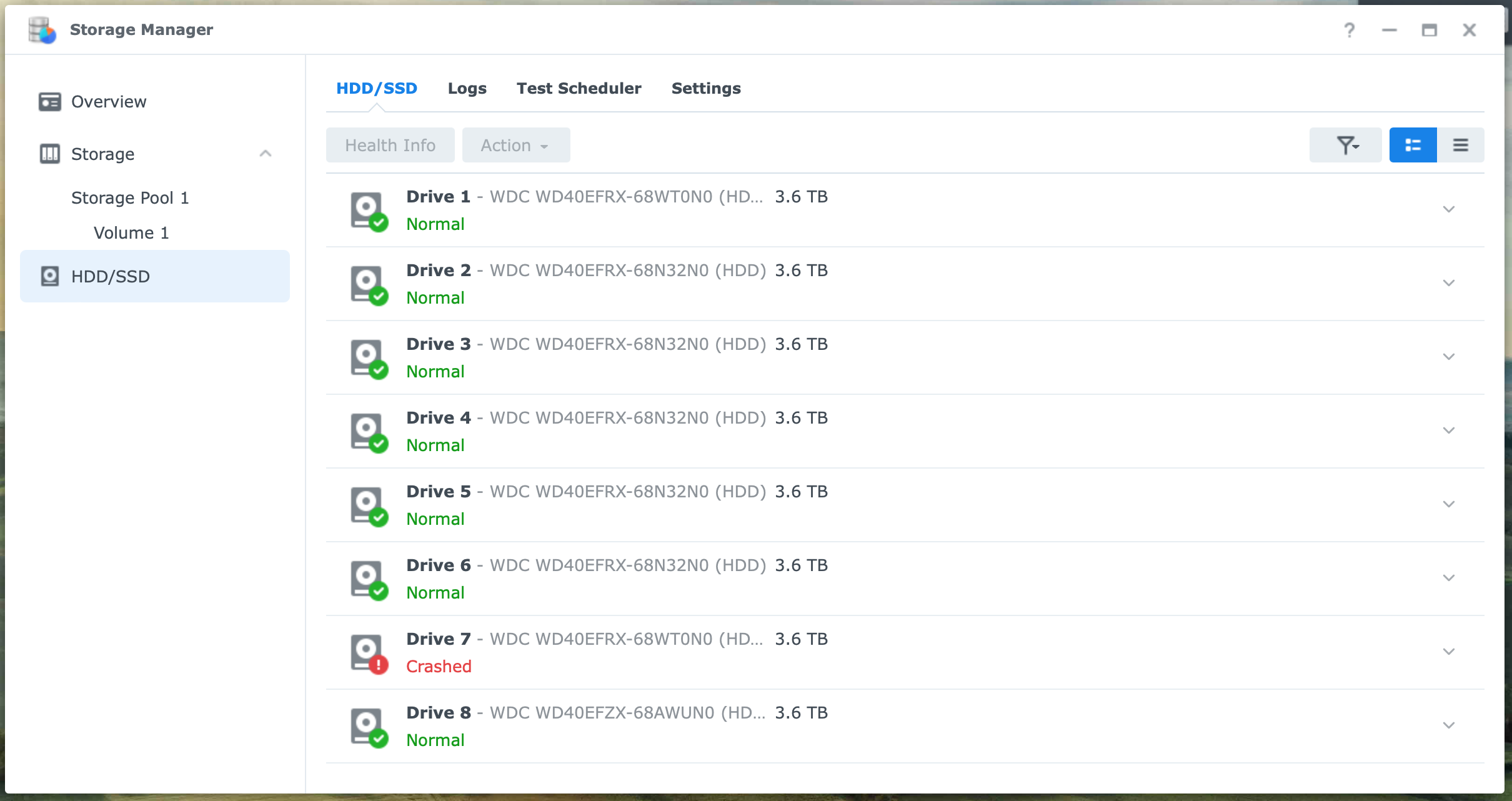 synology, storage manager, crashed disk, dsm7