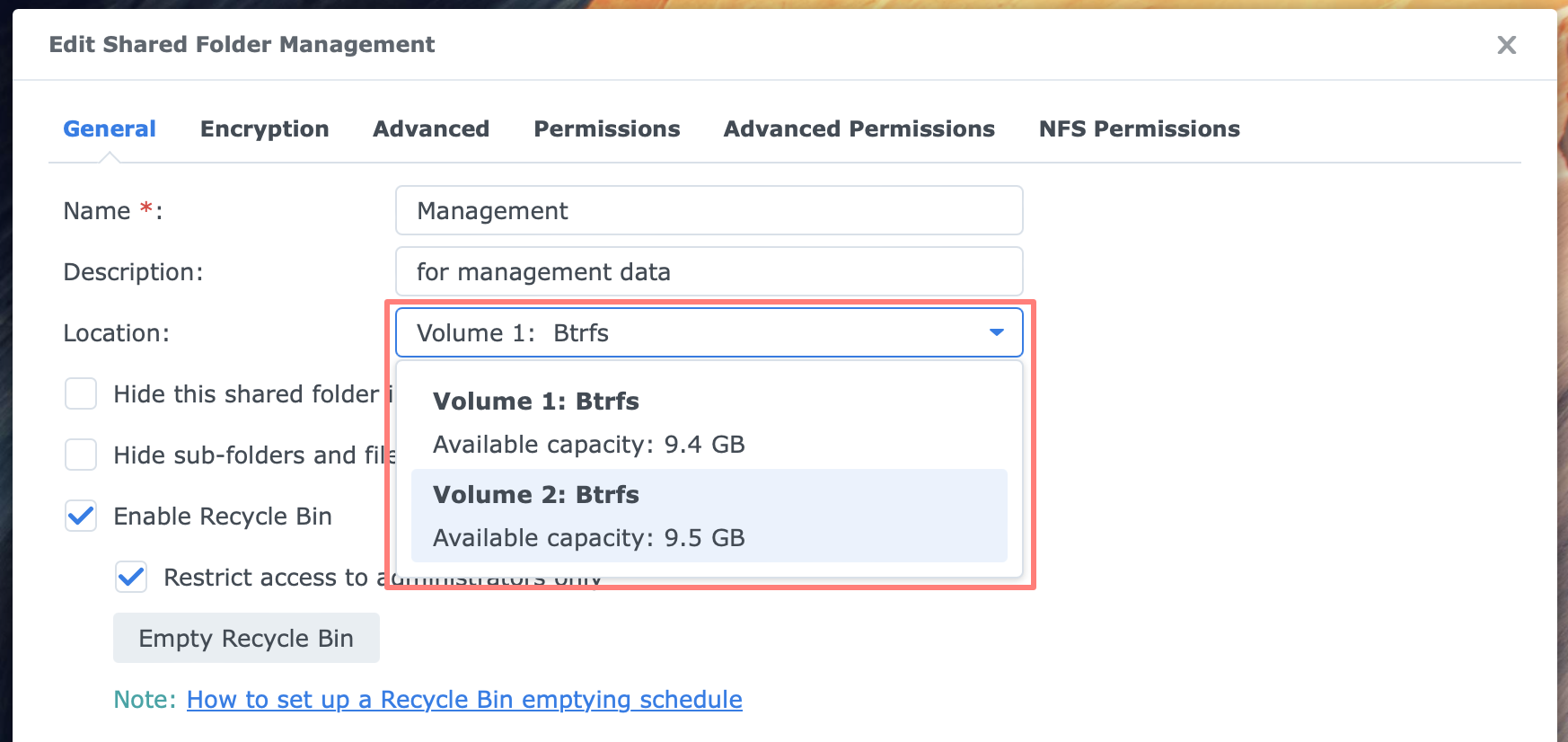 synology, control center, shared folder, move, dsm7