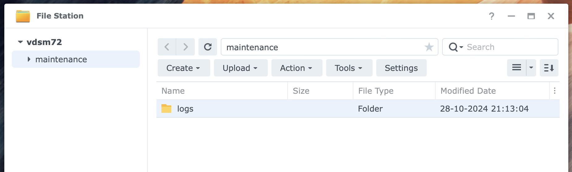 synology, file station, maintenanc-logs folder, dsm7
