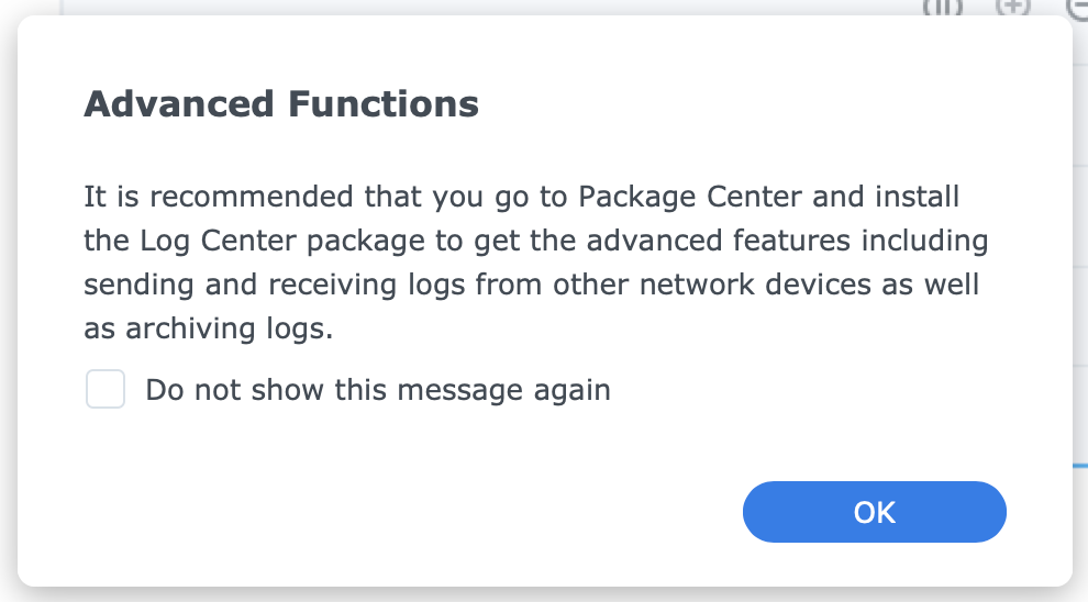 synology, log center, advanced functions message, dsm7