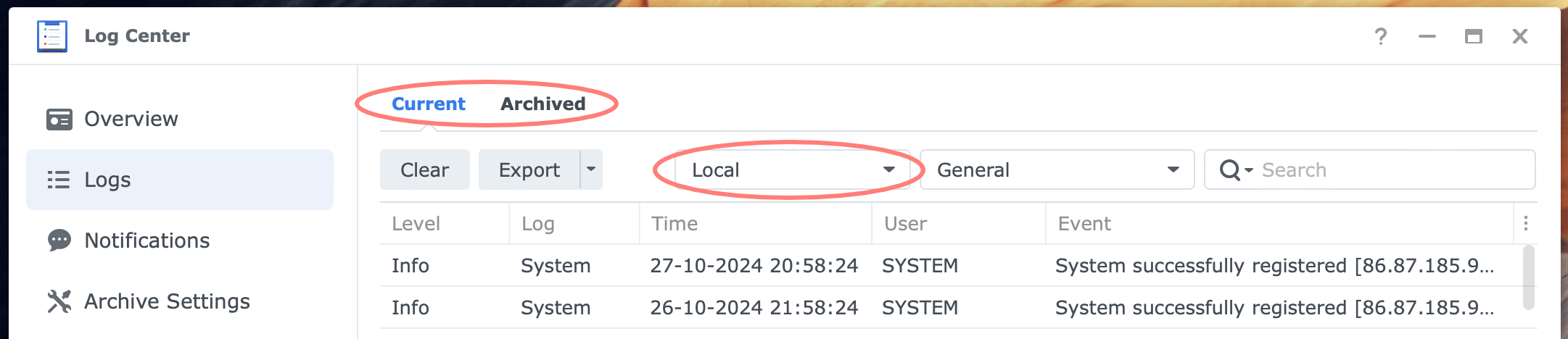 synology, log center, logs, advanced, dsm7