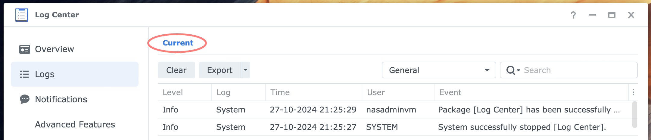 synology, log center, logs, basic, dsm7