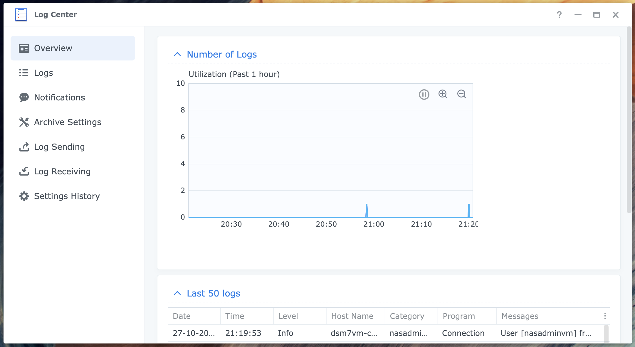 synology, log center, overview, dsm7