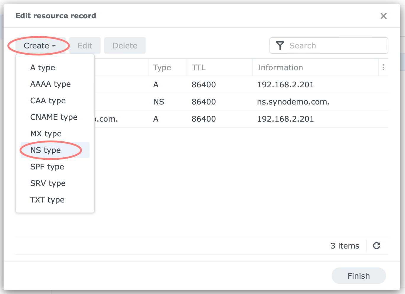 synology, dns server, create ns record, dsm7