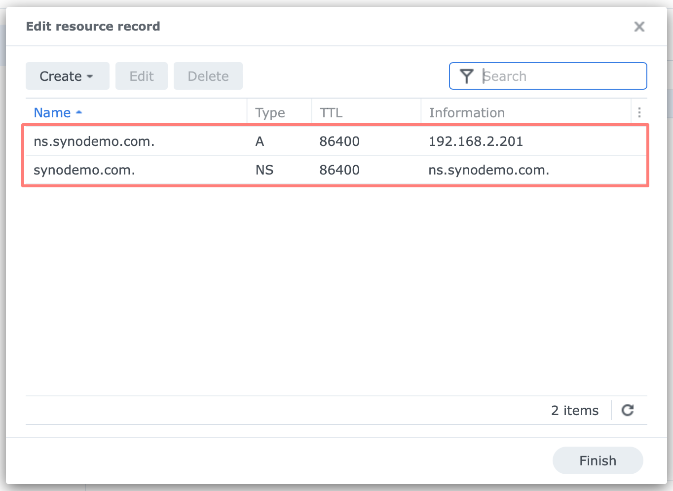 synology, dns server, resource record, dsm7