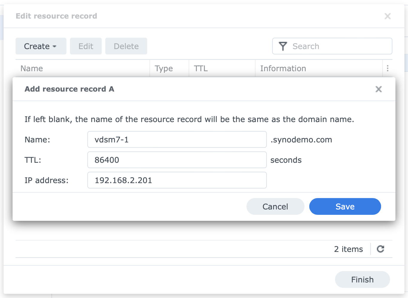 synology, dns server, create resource record, dsm7