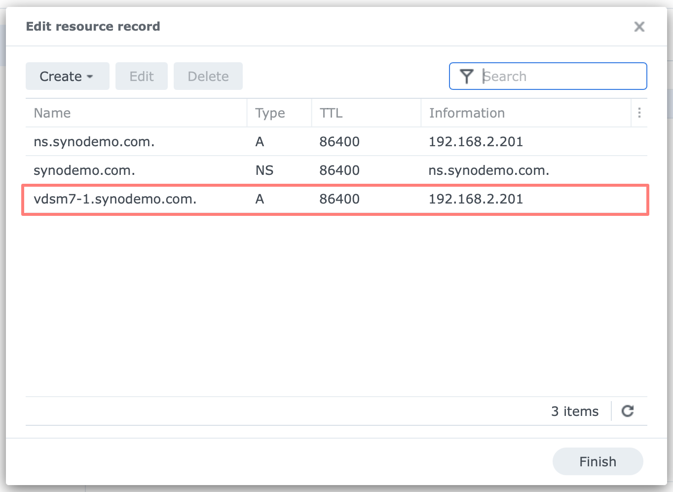 synology, dns server, resource record, dsm7