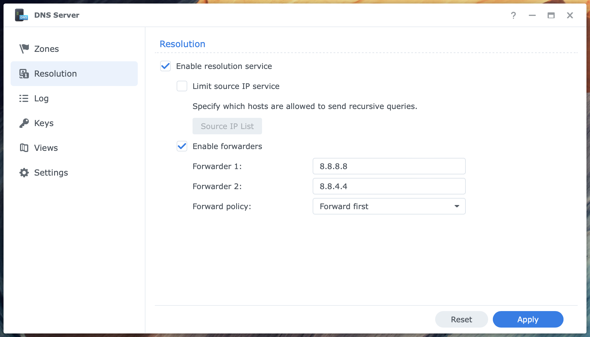 synology, dns server, resolution, forwarding, dsm7