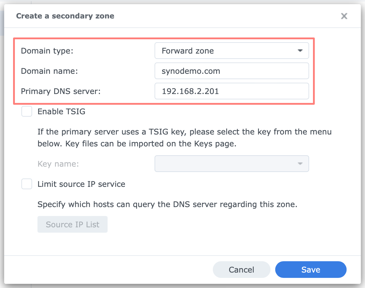 synology, dns server, create secondary zone, dsm7