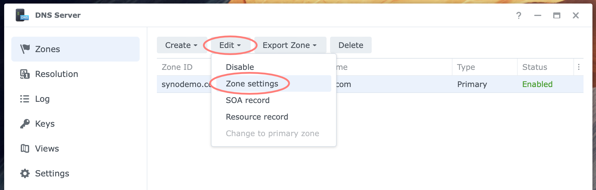 synology, dns server, primary zone, zone settings, dsm7