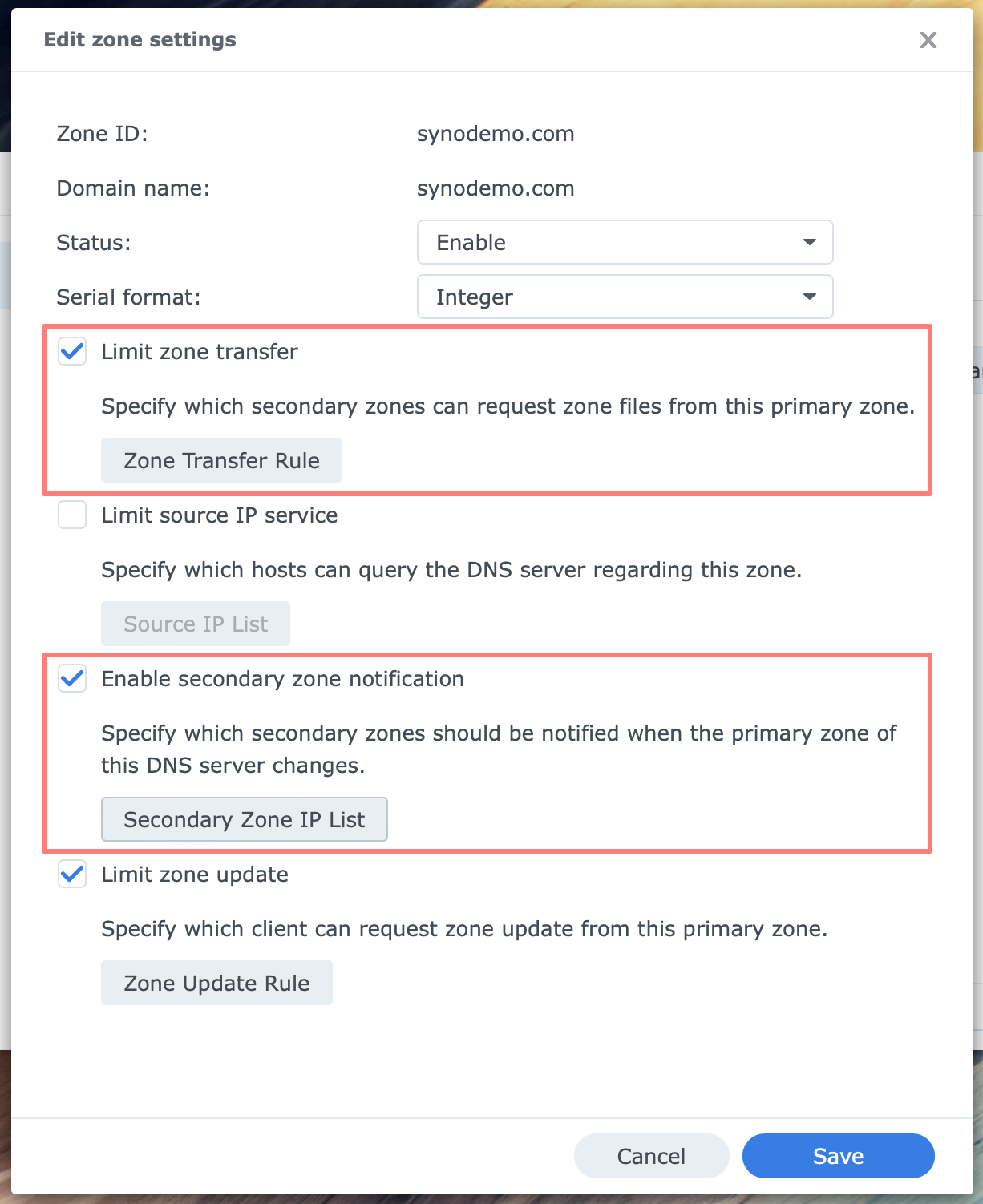 synology, dns server, primary zone, zone settings, dsm7