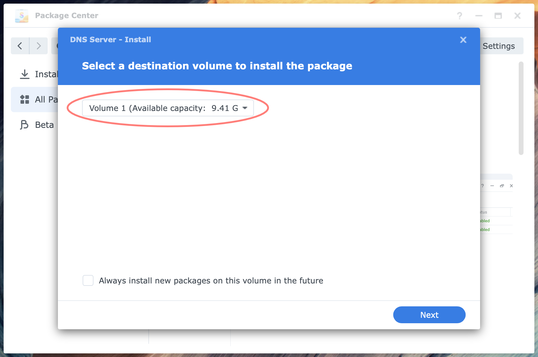 synology, package center, dns server, dsm7