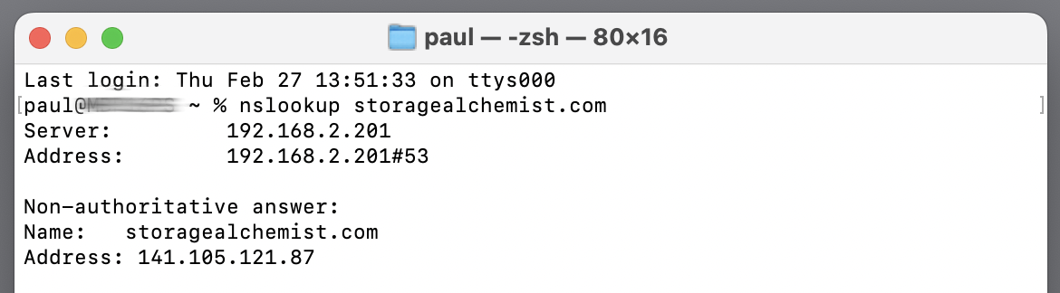 terminal, nslookup, macOS